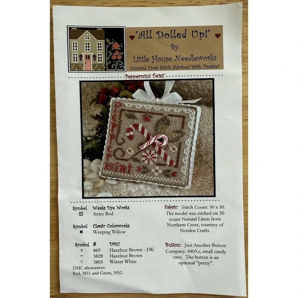 All Dolled Up! Little House Needleworks Peppermint Twist Ornament X Stitch Chart